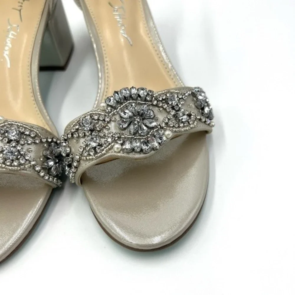 Betsey Johnson Size 6 Mel Silver Jeweled‎ Jewel Block Dress Heels Sandals Shoes